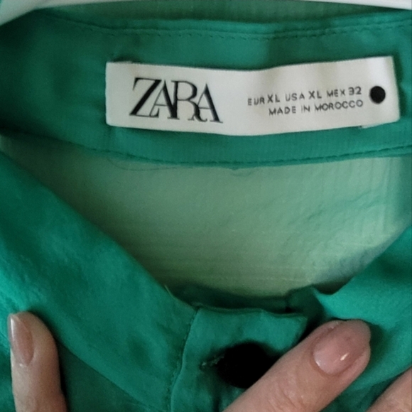 Zara Vibrant Green Sheer Bow Blouse, Size XL - Picture 5 of 11